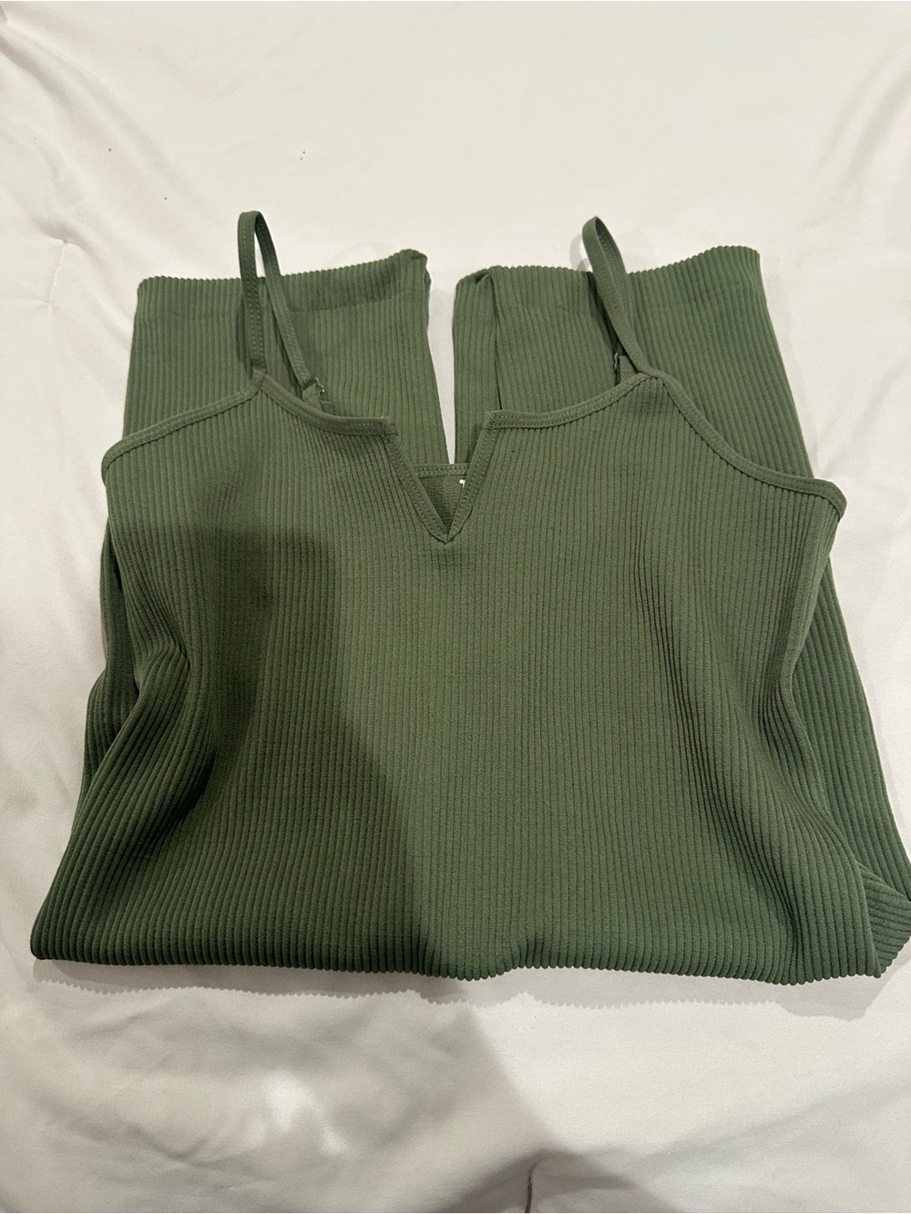 Olive Ribbed Sleeveless romper